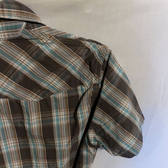 American Eagle Outfitters Western Shirt Men’s Size XS Brown Striped Pearl Snaps - Picture 10 of 12